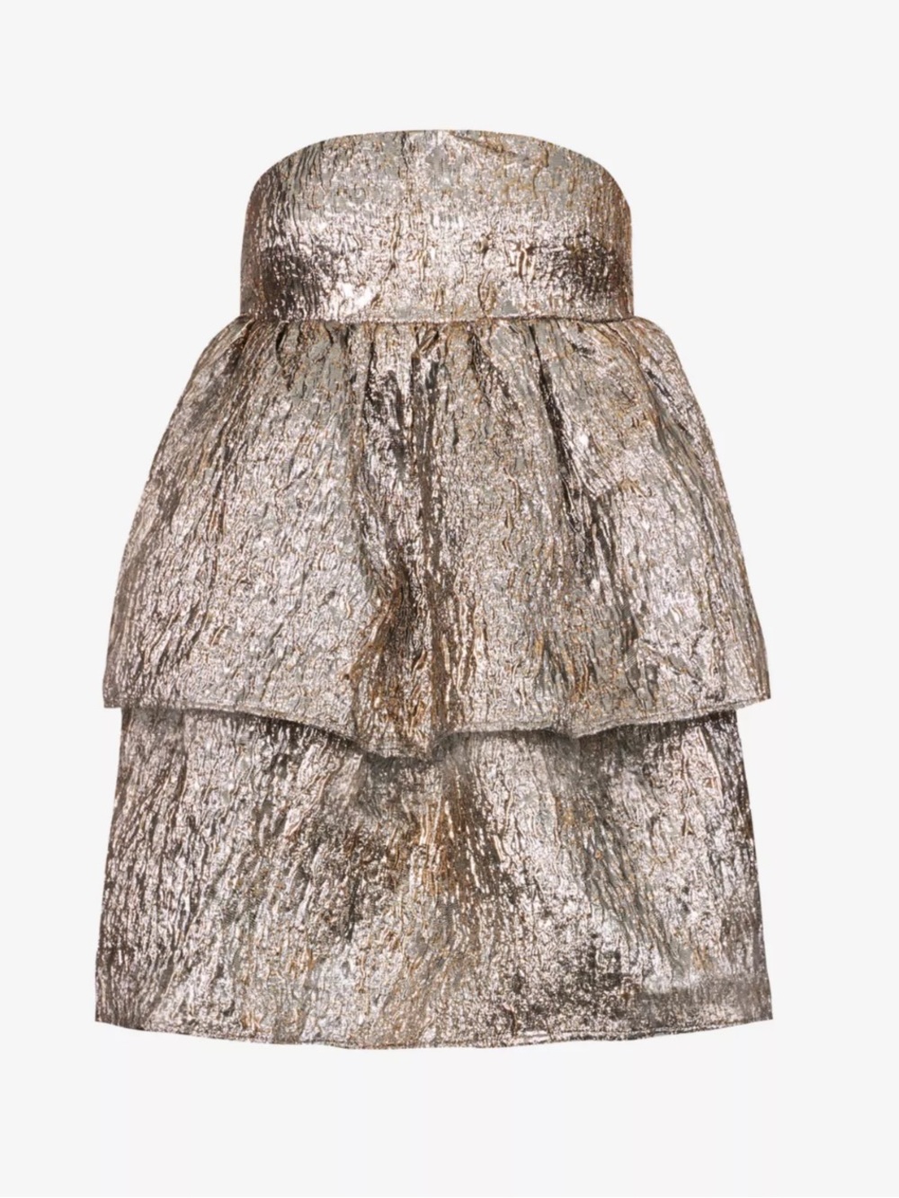 NWT AMYLYNN Sara Metallic Gold Brocade Strapless Tiered Mini Dress L